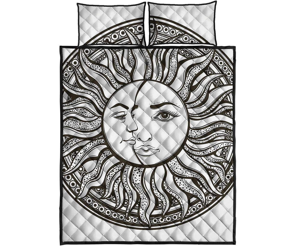 Bohemian Celestial Sun And Moon Print Quilt Bed Set
