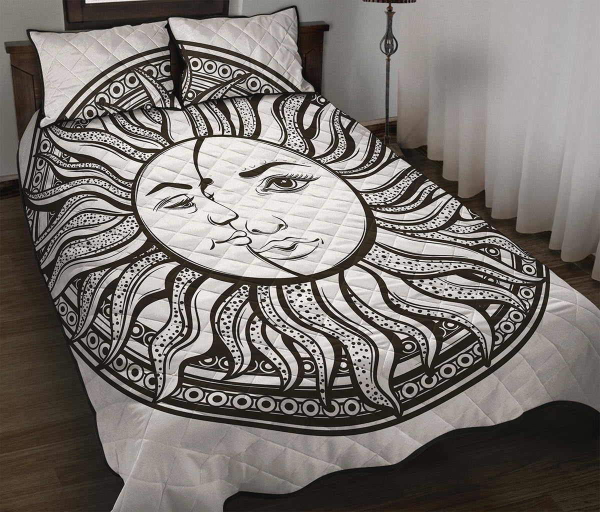 Bohemian Celestial Sun And Moon Print Quilt Bed Set