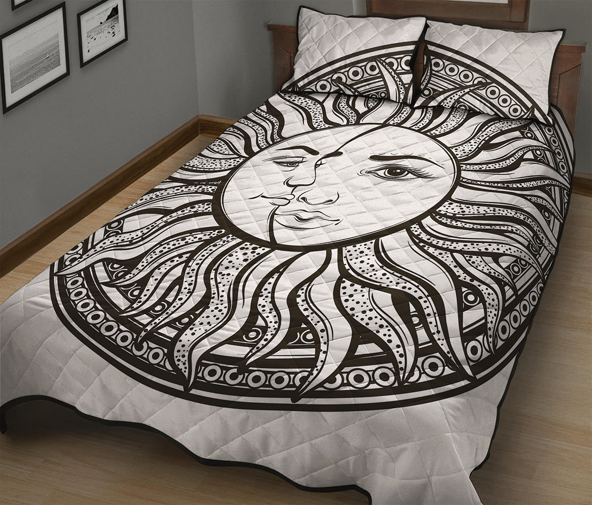 Bohemian Celestial Sun And Moon Print Quilt Bed Set