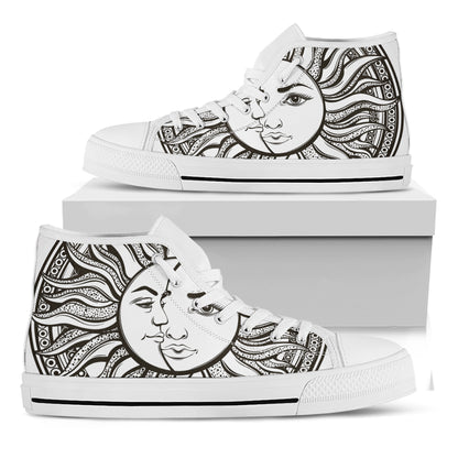 Bohemian Celestial Sun And Moon Print White High Top Shoes