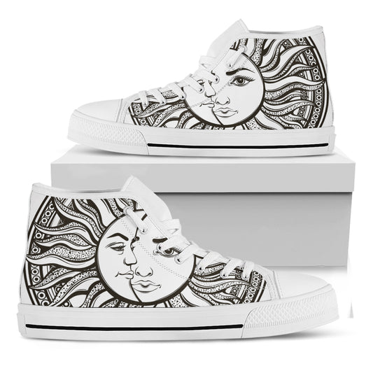 Bohemian Celestial Sun And Moon Print White High Top Shoes