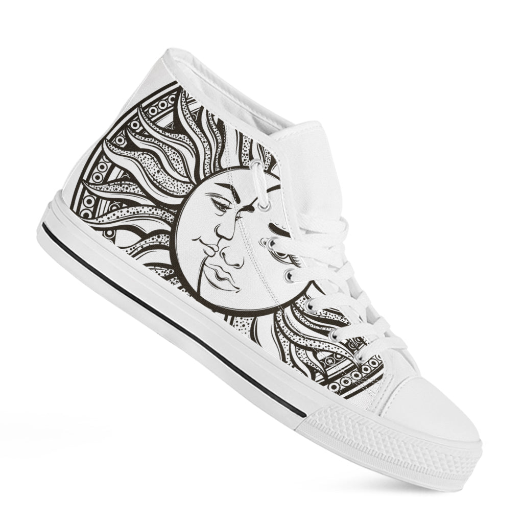 Bohemian Celestial Sun And Moon Print White High Top Shoes