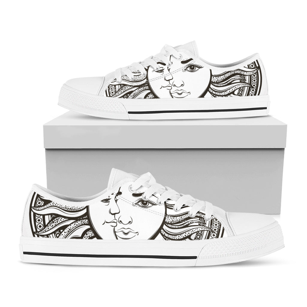 Bohemian Celestial Sun And Moon Print White Low Top Shoes