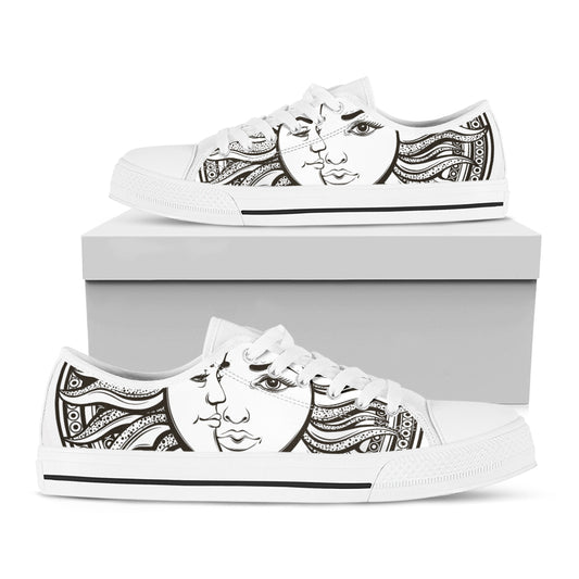 Bohemian Celestial Sun And Moon Print White Low Top Shoes