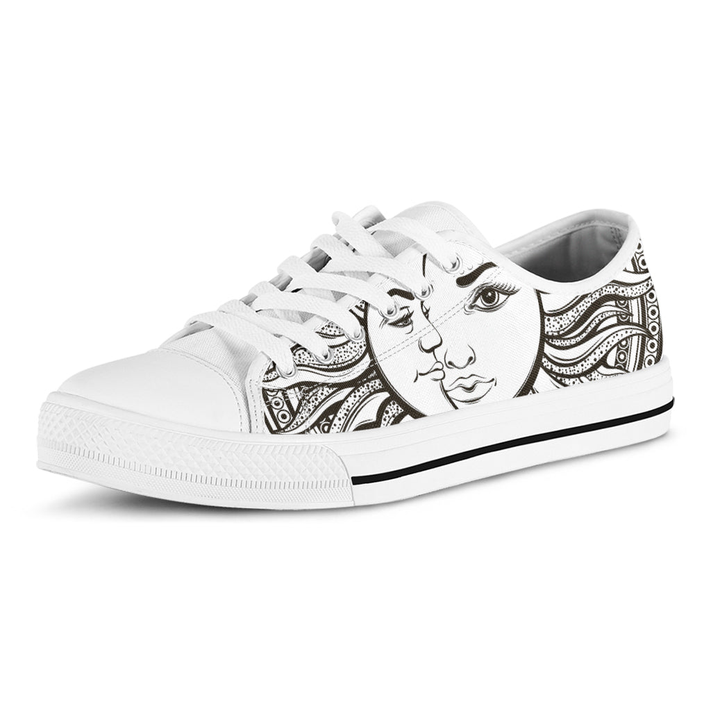 Bohemian Celestial Sun And Moon Print White Low Top Shoes
