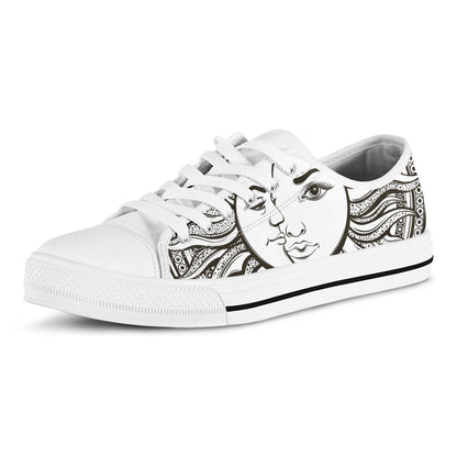 Bohemian Celestial Sun And Moon Print White Low Top Shoes