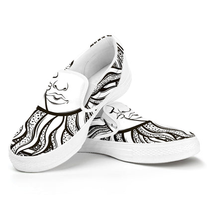 Bohemian Celestial Sun And Moon Print White Slip On Shoes