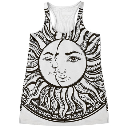 Bohemian Celestial Sun And Moon Print Women's Racerback Tank Top