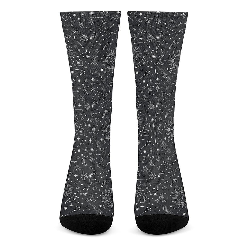 Bohemian Constellation Pattern Print Crew Socks