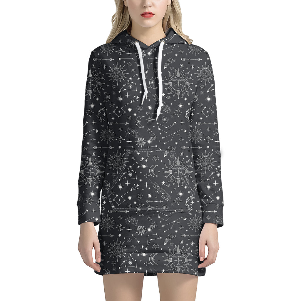 Bohemian Constellation Pattern Print Hoodie Dress