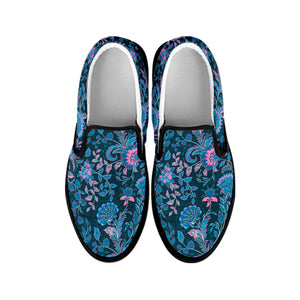 Bohemian Denim Jeans Pattern Print Black Slip On Shoes