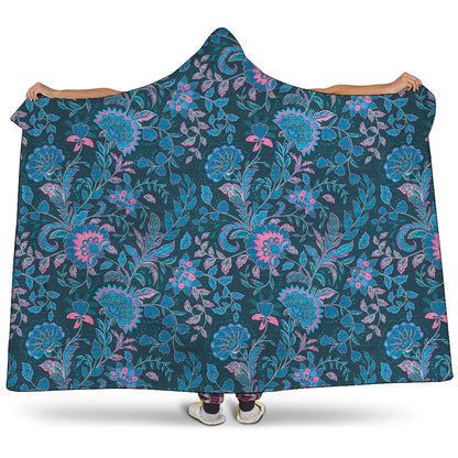 Bohemian Denim Jeans Pattern Print Hooded Blanket