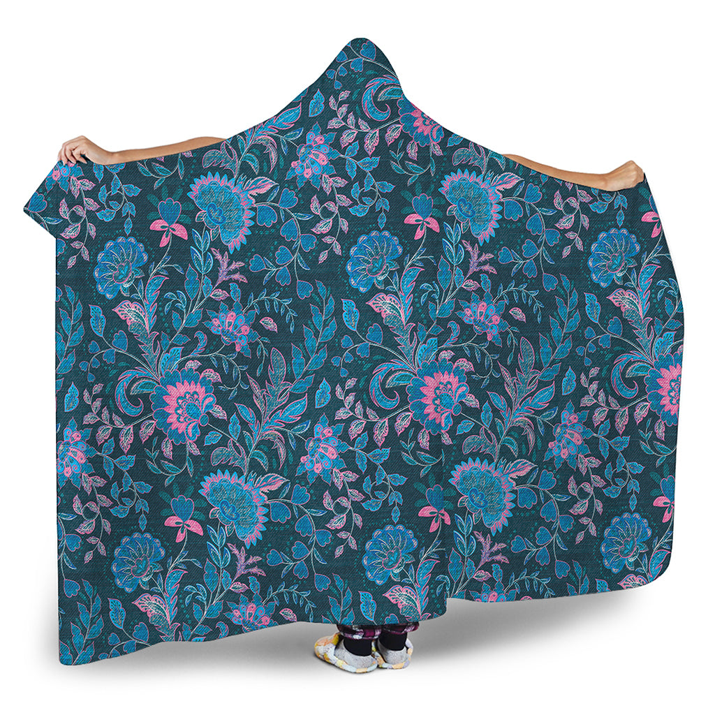 Bohemian Denim Jeans Pattern Print Hooded Blanket