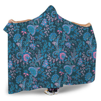 Bohemian Denim Jeans Pattern Print Hooded Blanket