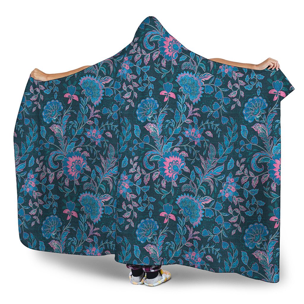Bohemian Denim Jeans Pattern Print Hooded Blanket