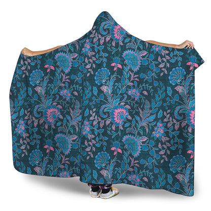 Bohemian Denim Jeans Pattern Print Hooded Blanket