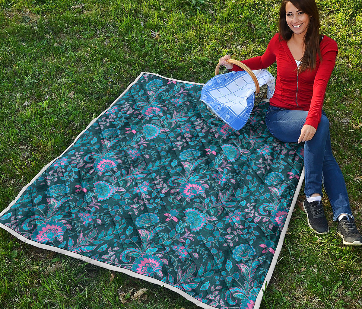 Bohemian Denim Jeans Pattern Print Quilt