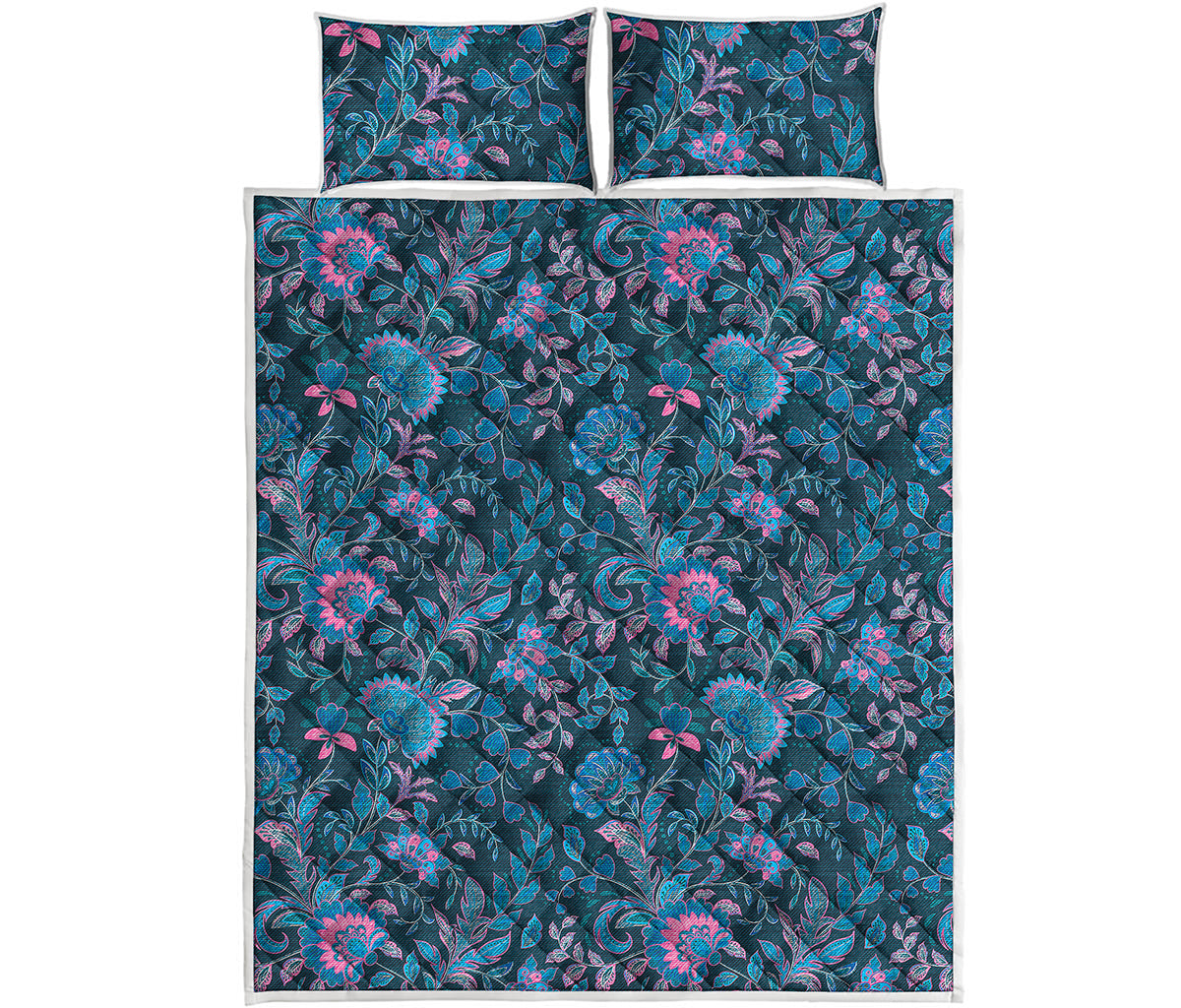 Bohemian Denim Jeans Pattern Print Quilt Bed Set