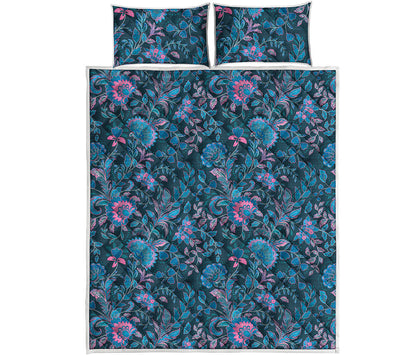 Bohemian Denim Jeans Pattern Print Quilt Bed Set