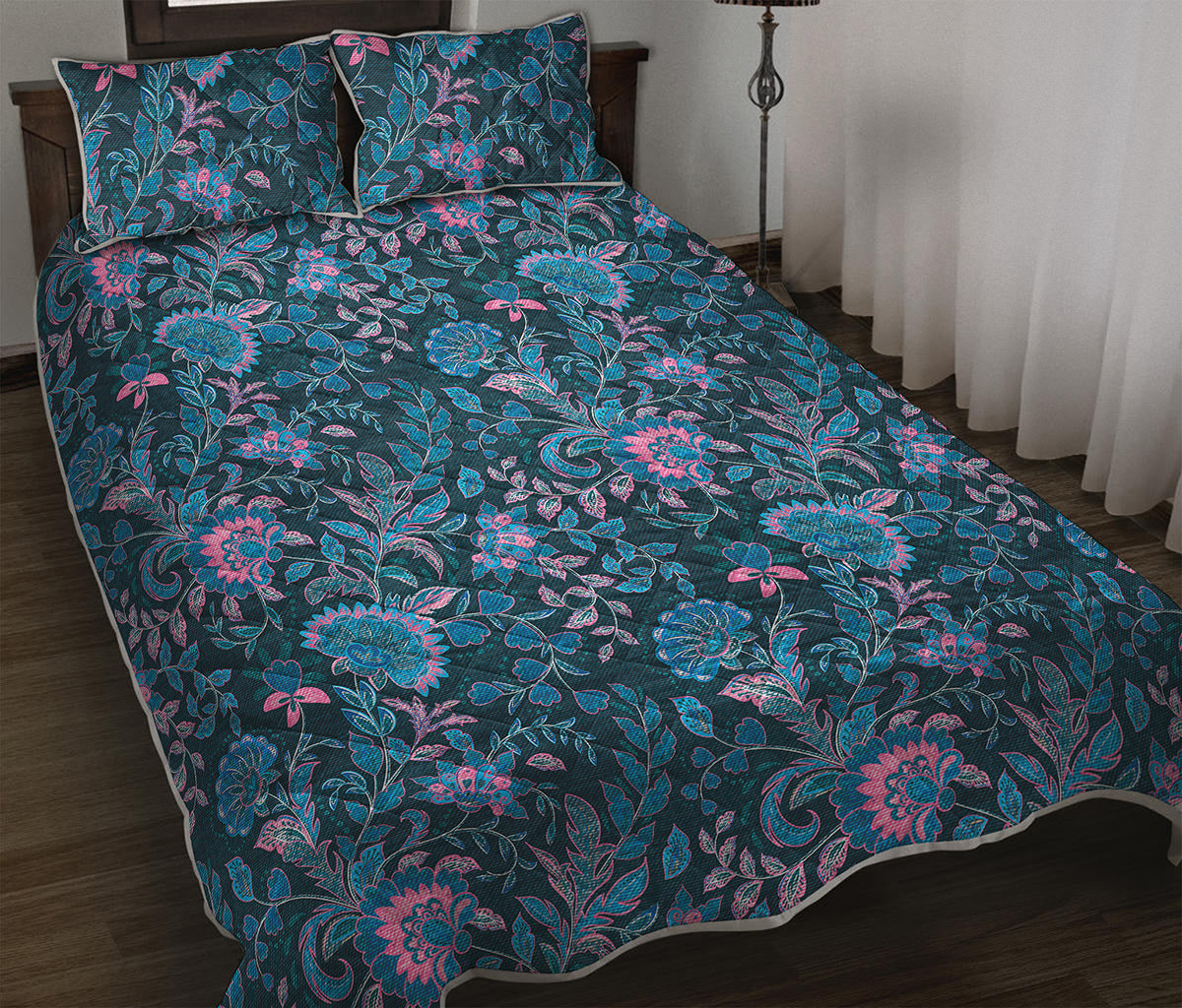 Bohemian Denim Jeans Pattern Print Quilt Bed Set