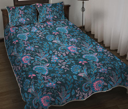 Bohemian Denim Jeans Pattern Print Quilt Bed Set