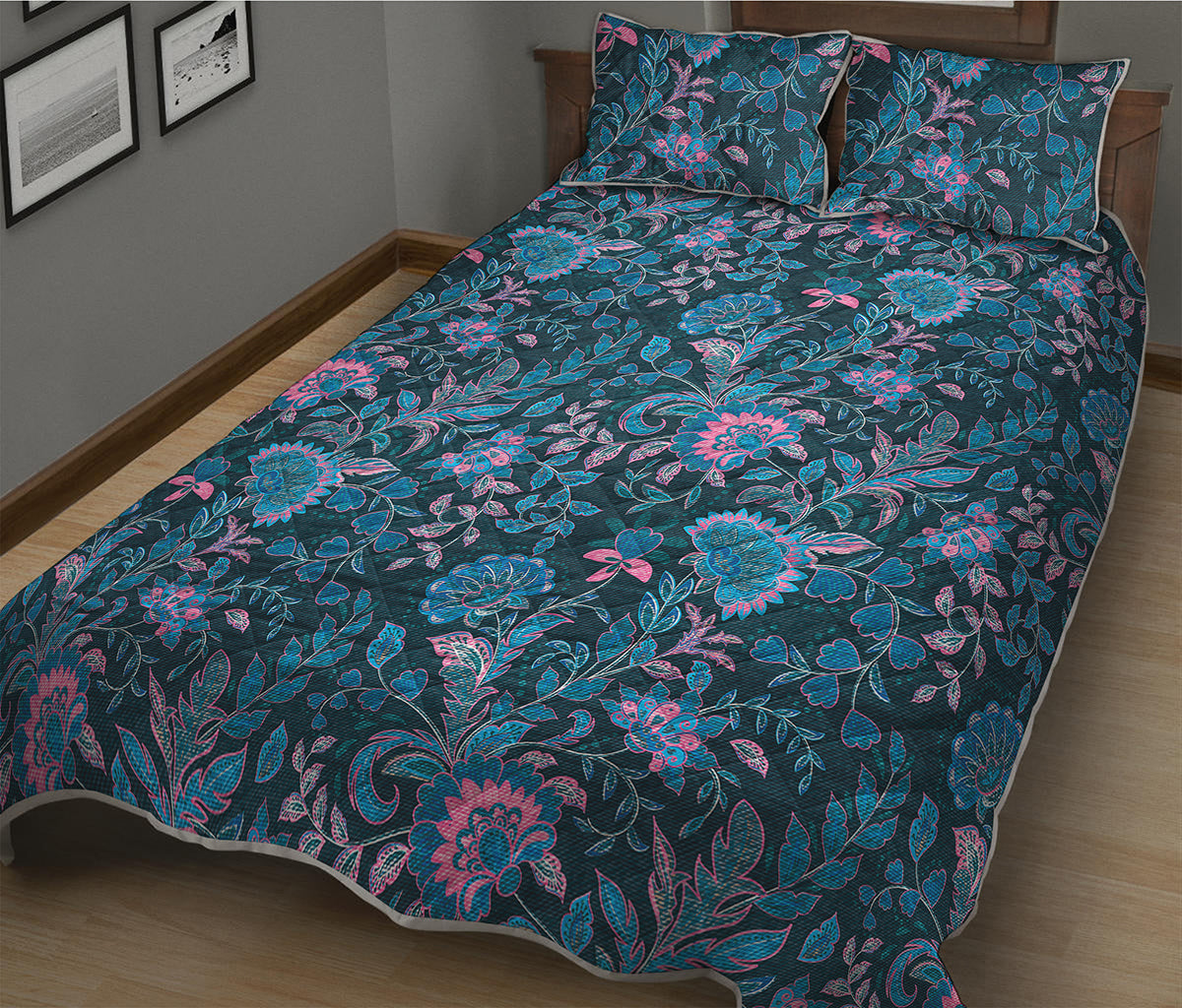 Bohemian Denim Jeans Pattern Print Quilt Bed Set