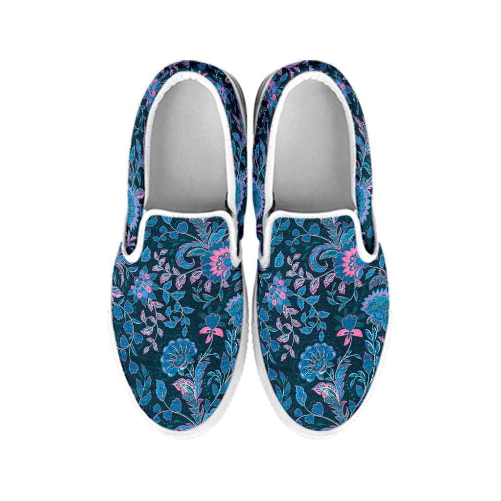 Bohemian Denim Jeans Pattern Print White Slip On Shoes