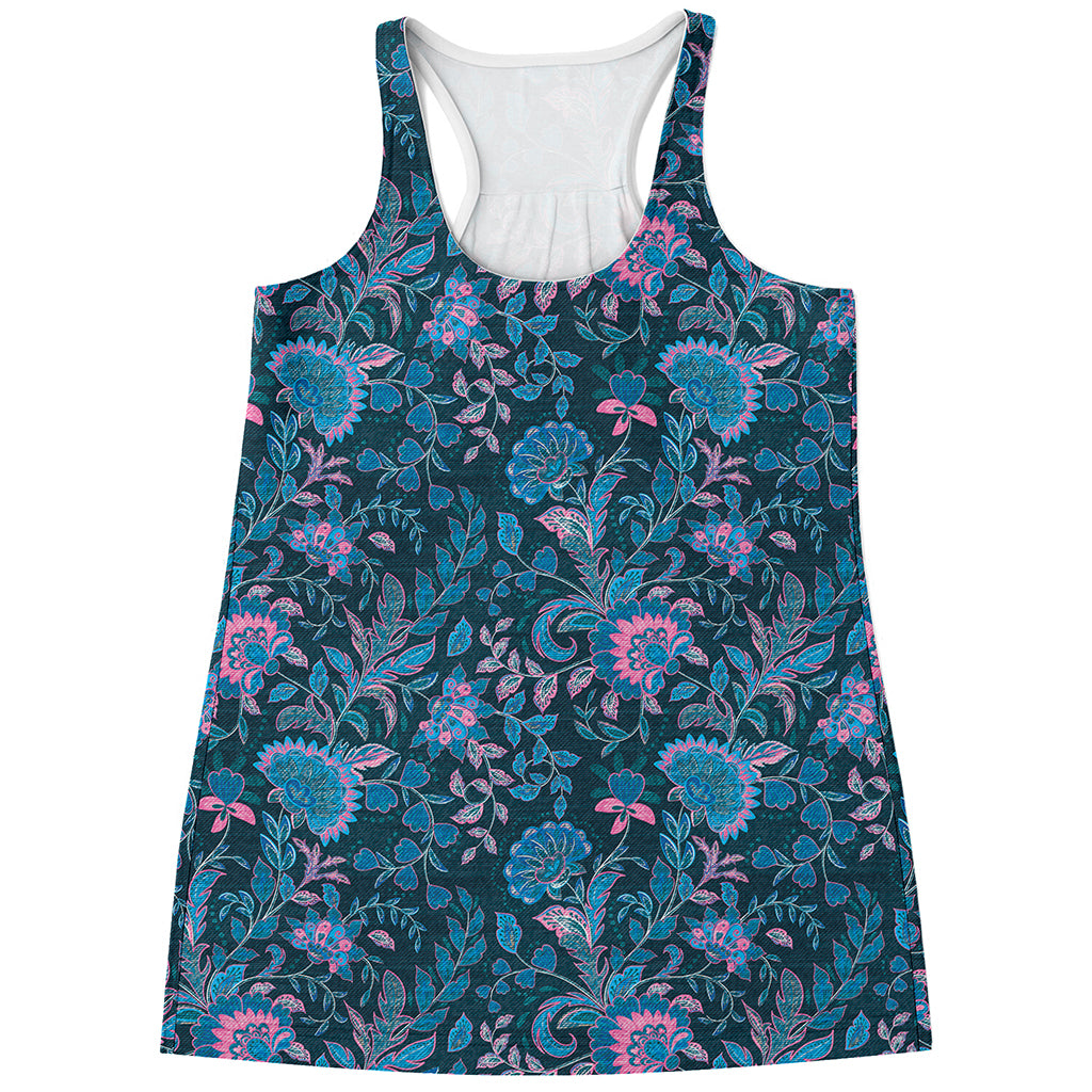Bohemian Denim Jeans Pattern Print Women's Racerback Tank Top