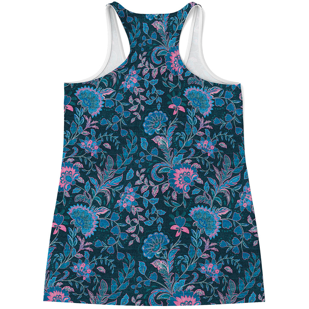 Bohemian Denim Jeans Pattern Print Women's Racerback Tank Top