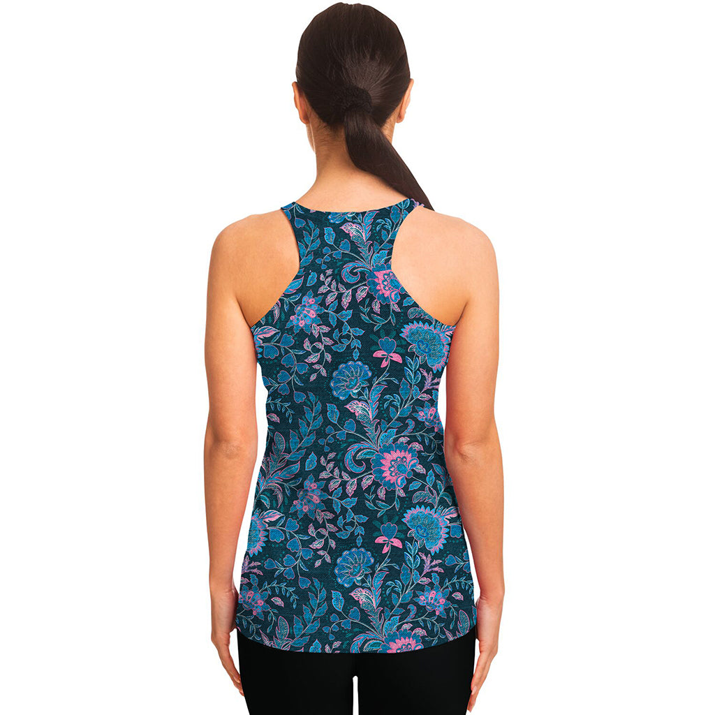 Bohemian Denim Jeans Pattern Print Women's Racerback Tank Top