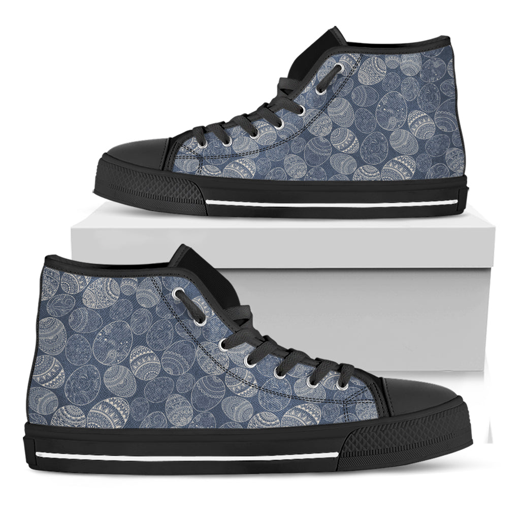 Bohemian Easter Eggs Pattern Print Black High Top Shoes
