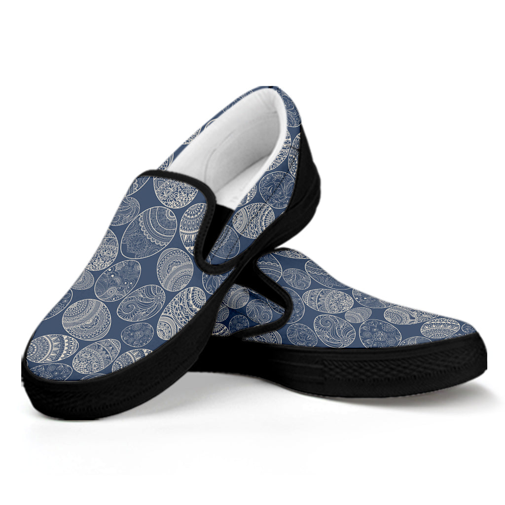 Bohemian Easter Eggs Pattern Print Black Slip On Shoes