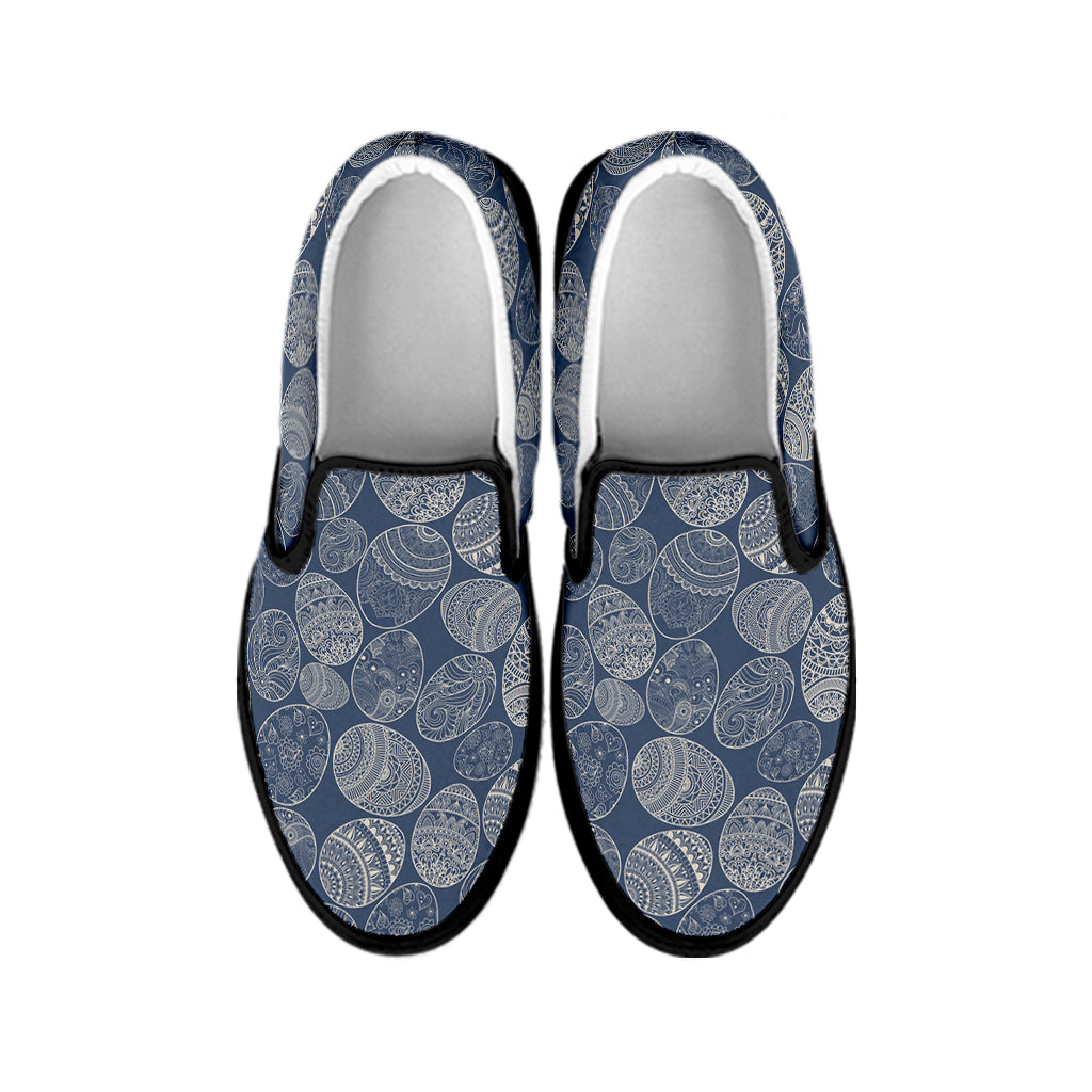 Bohemian Easter Eggs Pattern Print Black Slip On Shoes
