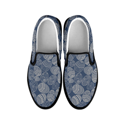 Bohemian Easter Eggs Pattern Print Black Slip On Shoes