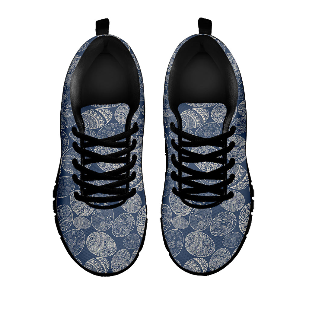 Bohemian Easter Eggs Pattern Print Black Sneakers