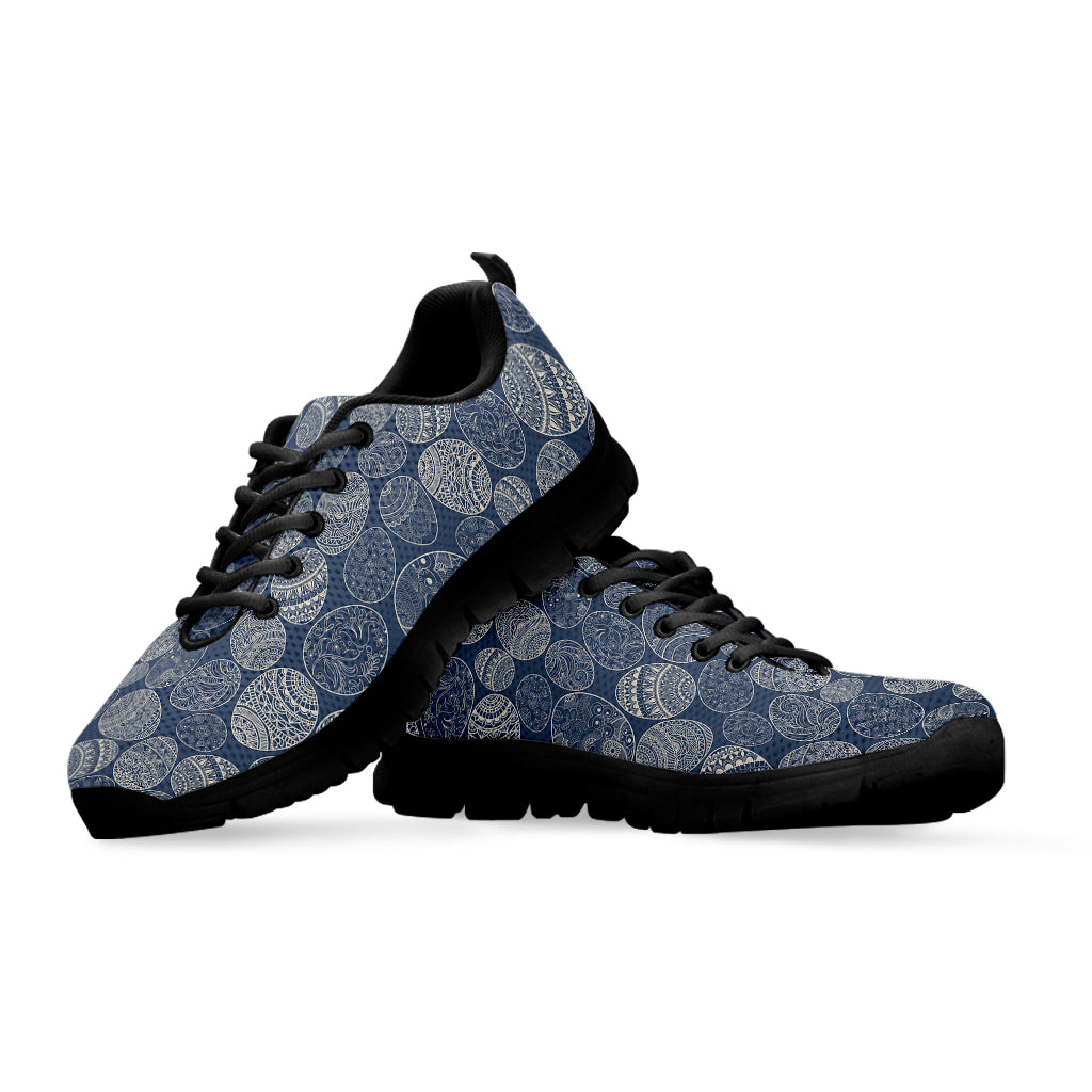 Bohemian Easter Eggs Pattern Print Black Sneakers