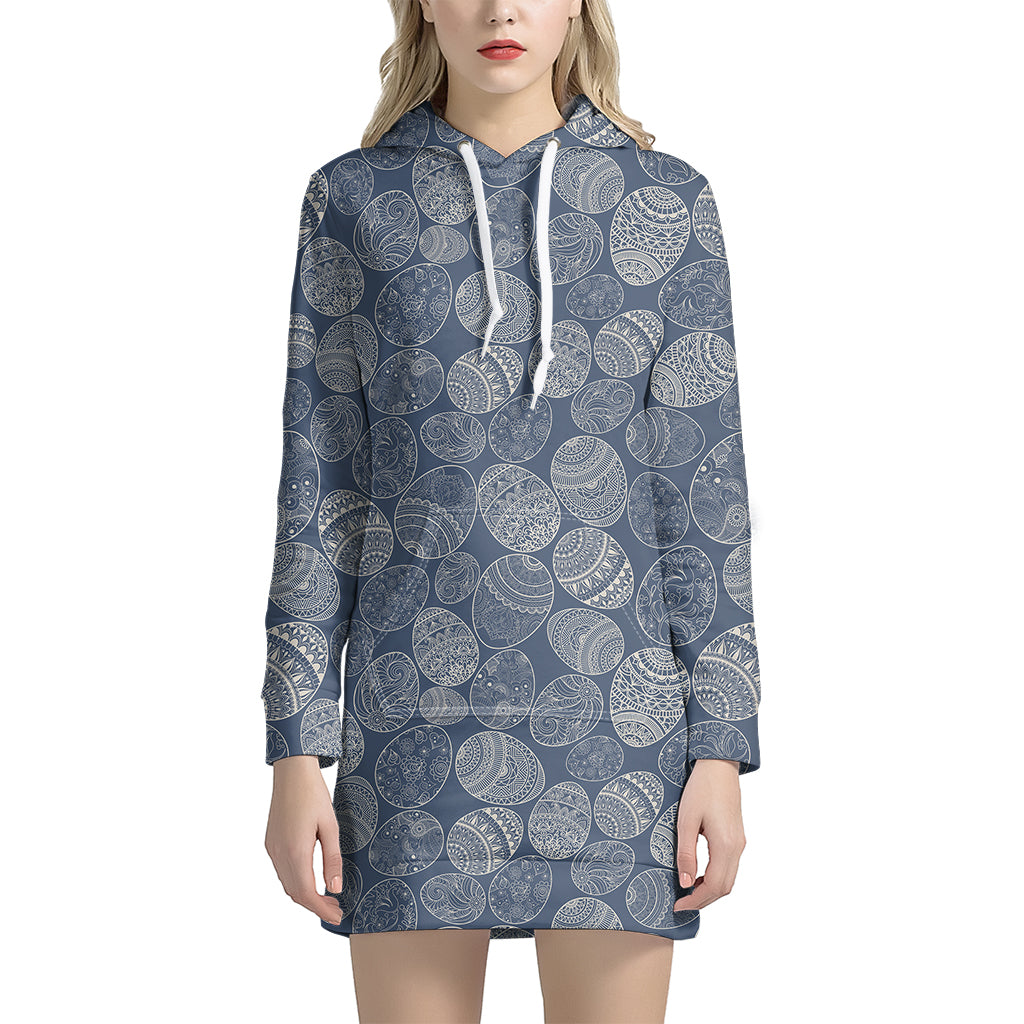 Bohemian Easter Eggs Pattern Print Hoodie Dress