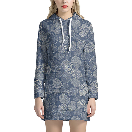 Bohemian Easter Eggs Pattern Print Hoodie Dress