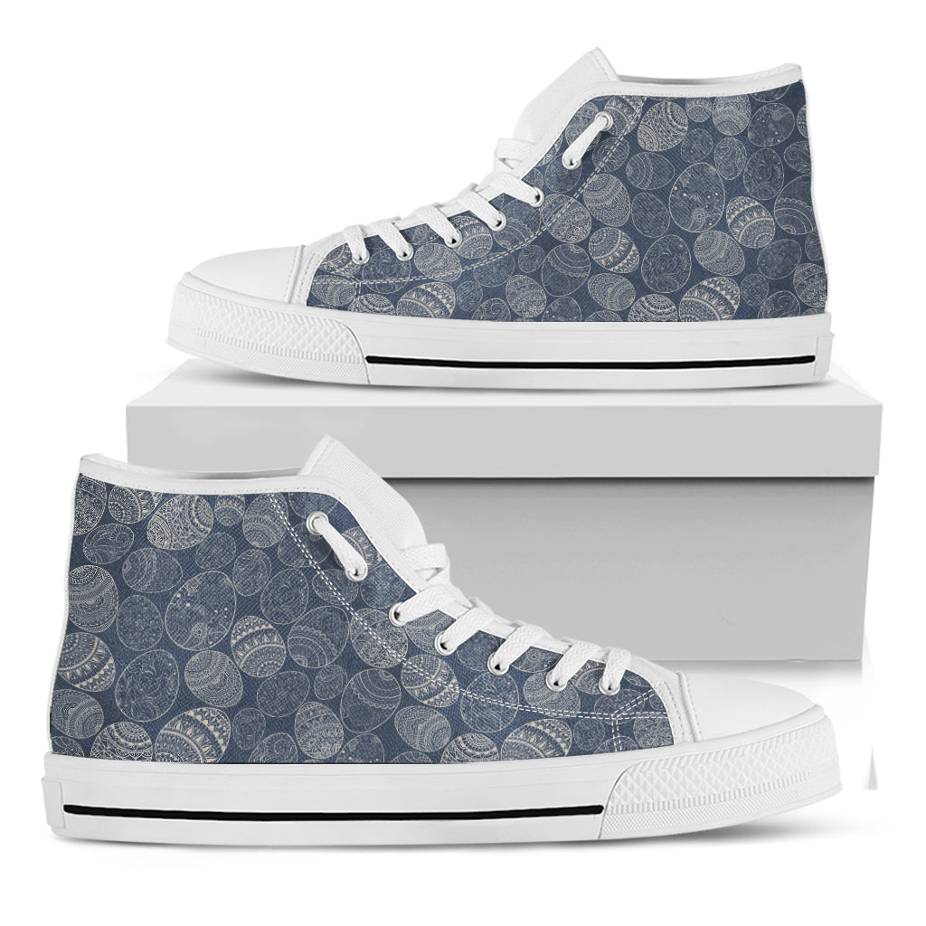 Bohemian Easter Eggs Pattern Print White High Top Shoes