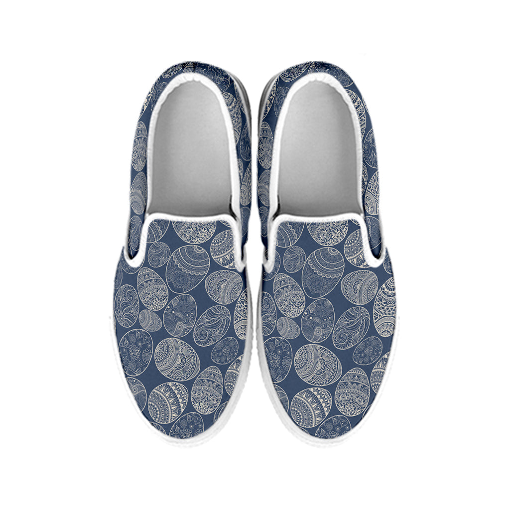 Bohemian Easter Eggs Pattern Print White Slip On Shoes