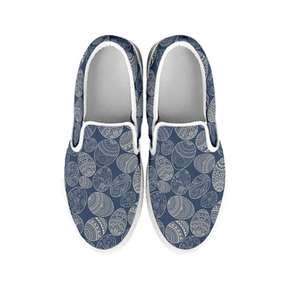 Bohemian Easter Eggs Pattern Print White Slip On Shoes
