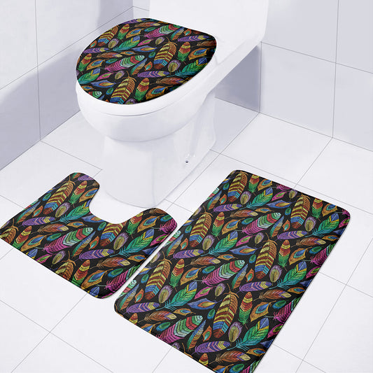 Bohemian Feather Pattern Print 3 Piece Bath Mat Set