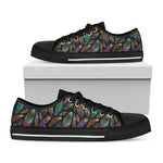 Bohemian Feather Pattern Print Black Low Top Shoes