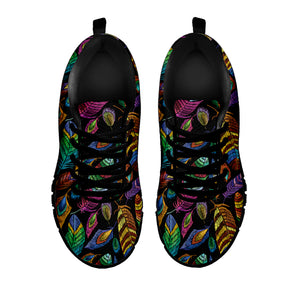 Bohemian Feather Pattern Print Black Sneakers