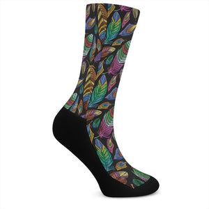 Bohemian Feather Pattern Print Crew Socks