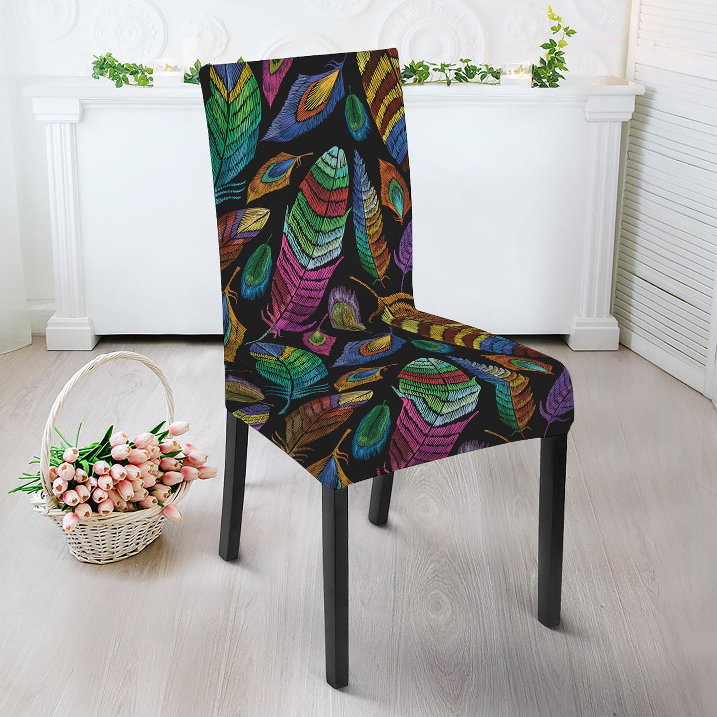 Bohemian Feather Pattern Print Dining Chair Slipcover