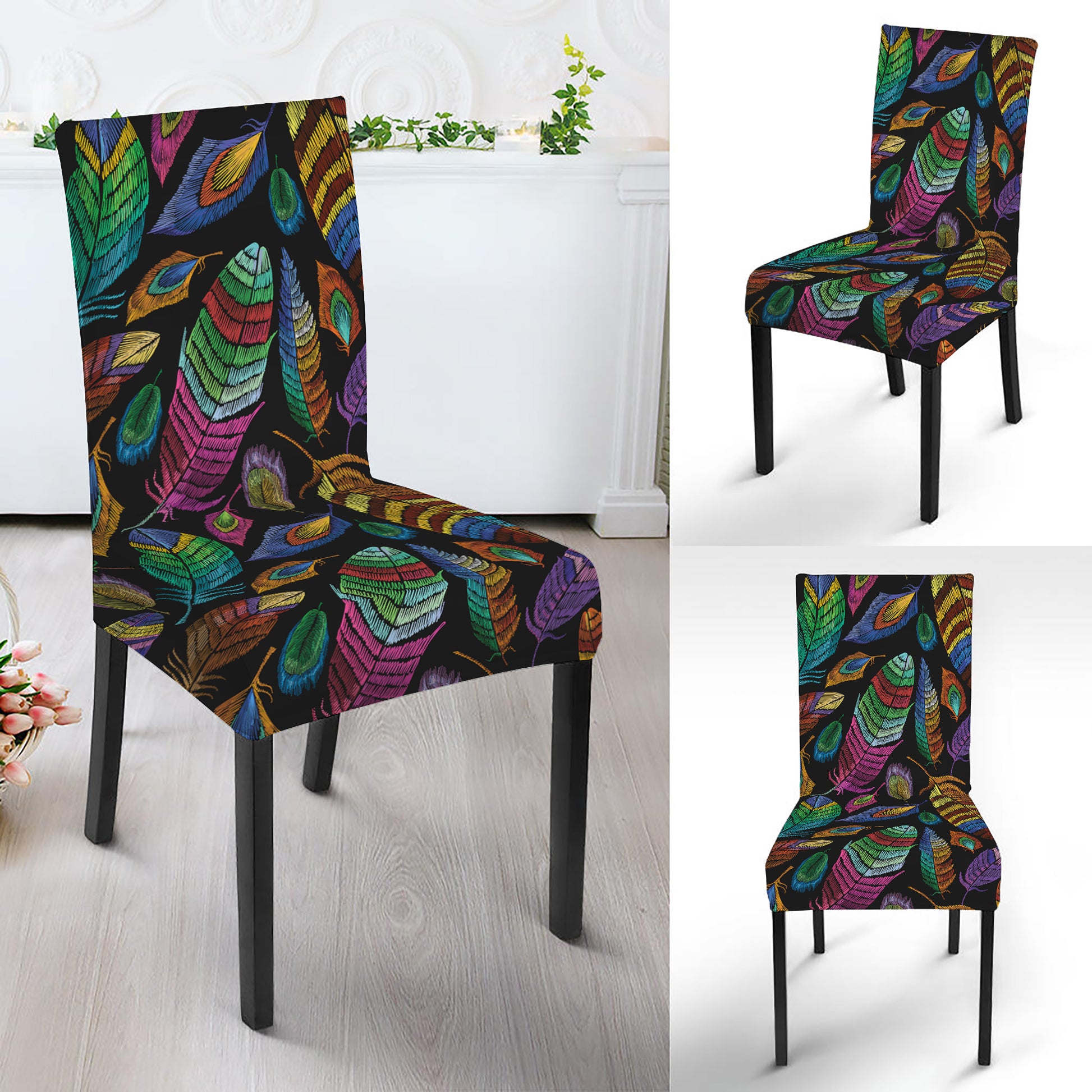 Bohemian Feather Pattern Print Dining Chair Slipcover