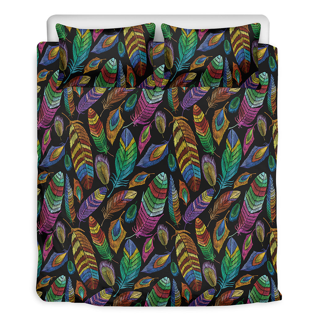 Bohemian Feather Pattern Print Duvet Cover Bedding Set
