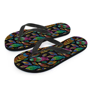 Bohemian Feather Pattern Print Flip Flops