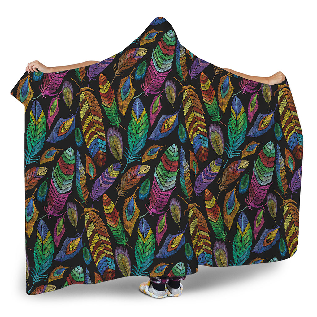 Bohemian Feather Pattern Print Hooded Blanket